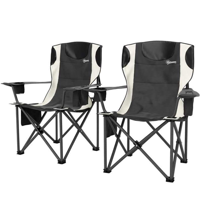 CAMPINGSTUHL 2er Set gepolstert Armlehnen Kühltasche - Schwarz, Metall (94/100/62cm) - LEBENLANG
