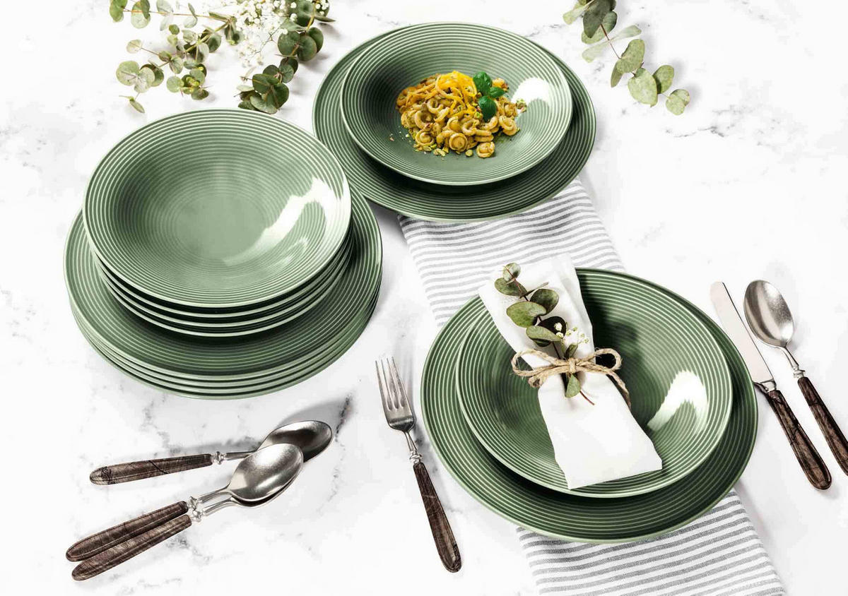 TAFELSERVICE Beat Color Glaze Salbeigrün 12er Set - Grün, Keramik (32.3/23.5/32.3cm) - Seltmann Weiden