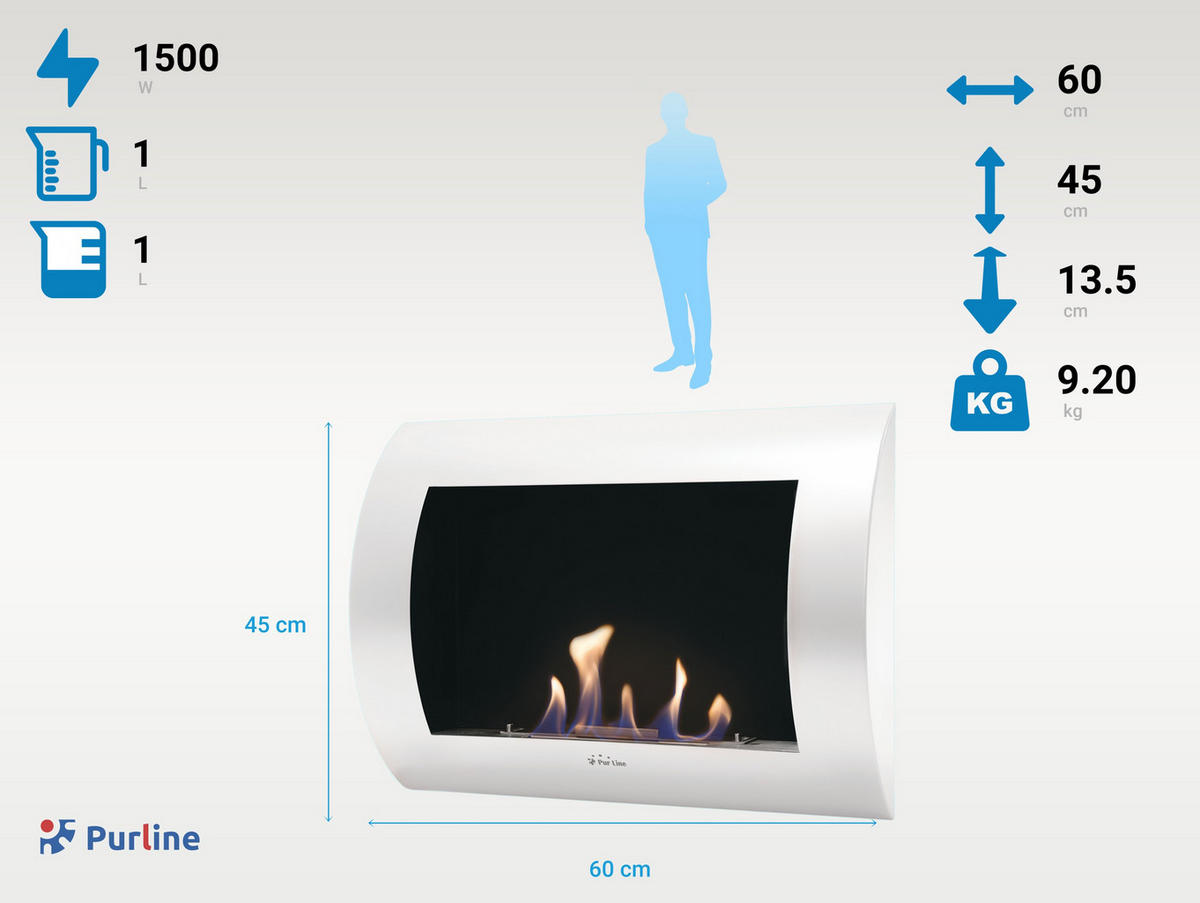 BIOETHANOL-KAMIN Weiß Wandmodell inklusive 1 L Brennblock - Weiß, Metall (60/45/14cm) - Purline