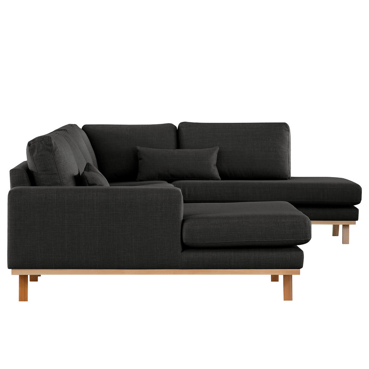 WOHNLANDSCHAFT mit Longchair - Buchefarben/Schwarz, Buchenholz/Textil (371/81/219cm) - home24