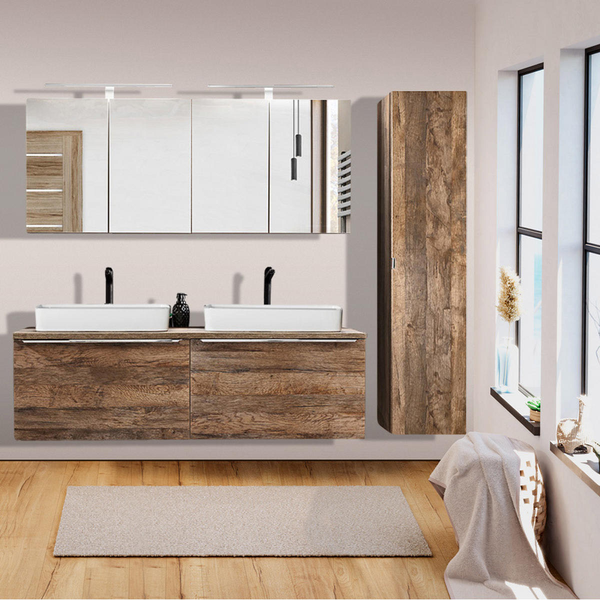 BADMÖBEL-SET 10-TLG. Puebla-56 - Braun, Holzwerkstoff (210/200/46cm) - Lomado