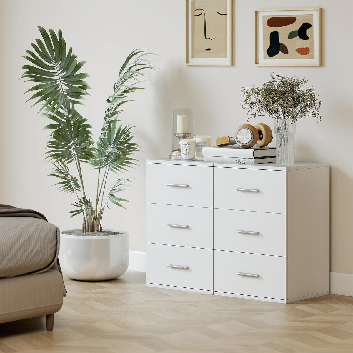 NACHTTISCH mit 3 Schubladen, Beistell-Kommode für Schlafzimmer, MDF, Weiß - Silberfarben/Weiß, Holzwerkstoff/Metall (35/60/40cm) - HOMCOM