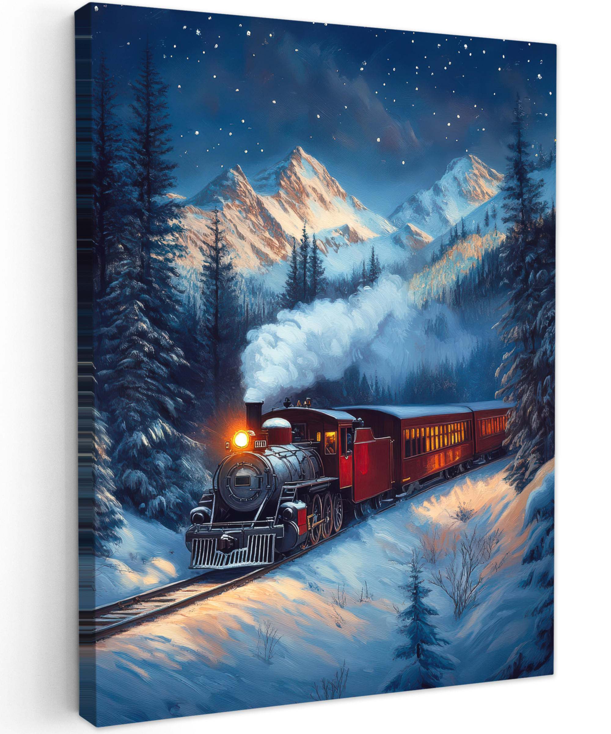 LEINWANDBILD Zug - Weihnachten - Schnee - Weihnachtszug 30x40 cm - Anthrazit, Textil (30/40cm) - MuchoWow