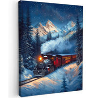 LEINWANDBILD Zug - Weihnachten - Schnee - Weihnachtszug 30x40 cm - Anthrazit, Textil (30/40cm) - MuchoWow