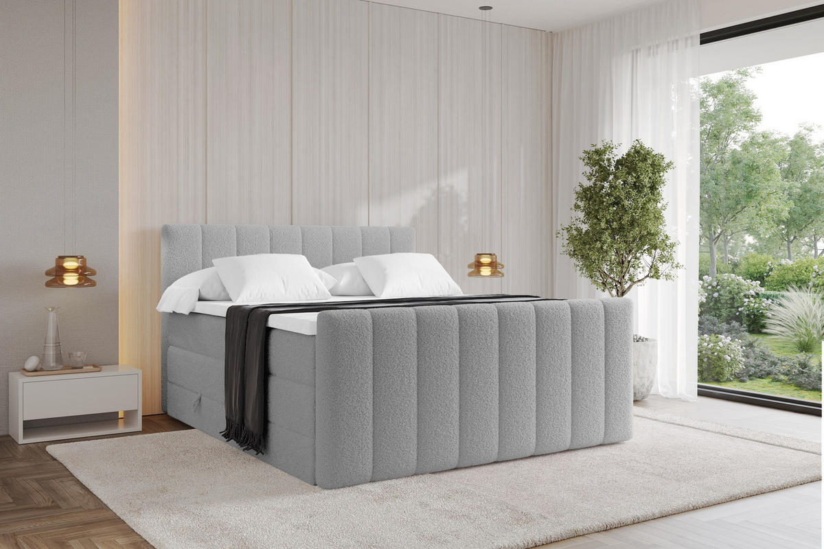 BOXSPRINGOVÁ POSTEL s matrací H3/H4 - OTTA-Z KING - 160x200 cm Světle šedá - světle šedá, kompozitní dřevo (160/200cm) - ALTDECOR