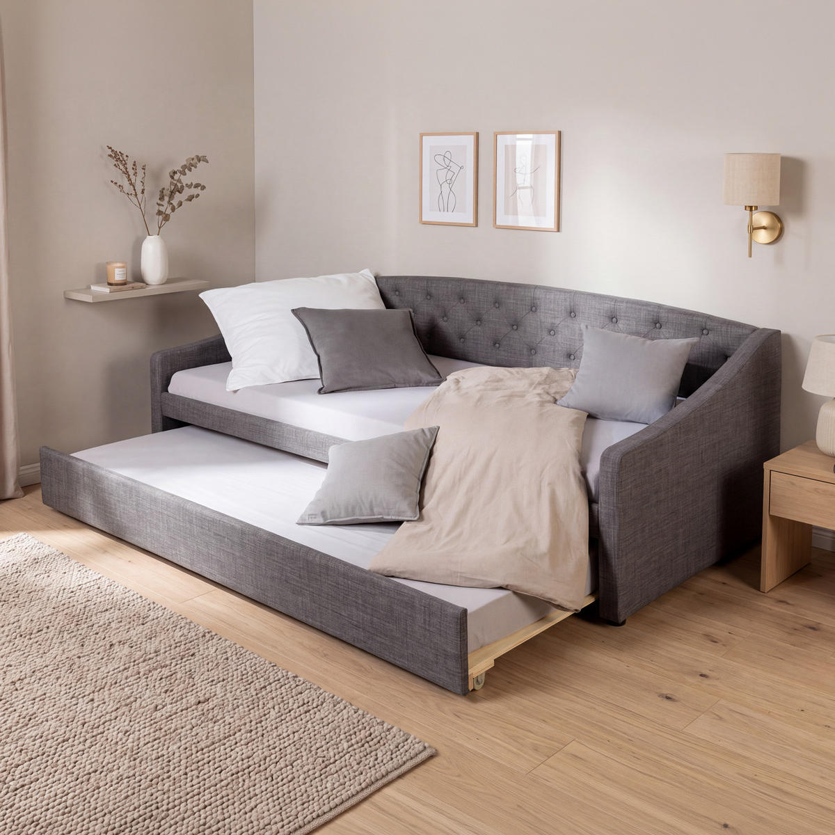 POLSTERBETT ausziehbar 140/200 cm in Grau - Grau, Textil (90/200cm) - Homestyle4u