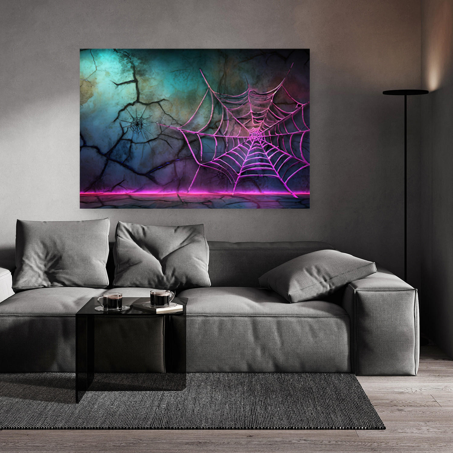 WANDBILD spinnennetz neon abstraktion - Lila, Textil (60/40cm) - Feeby