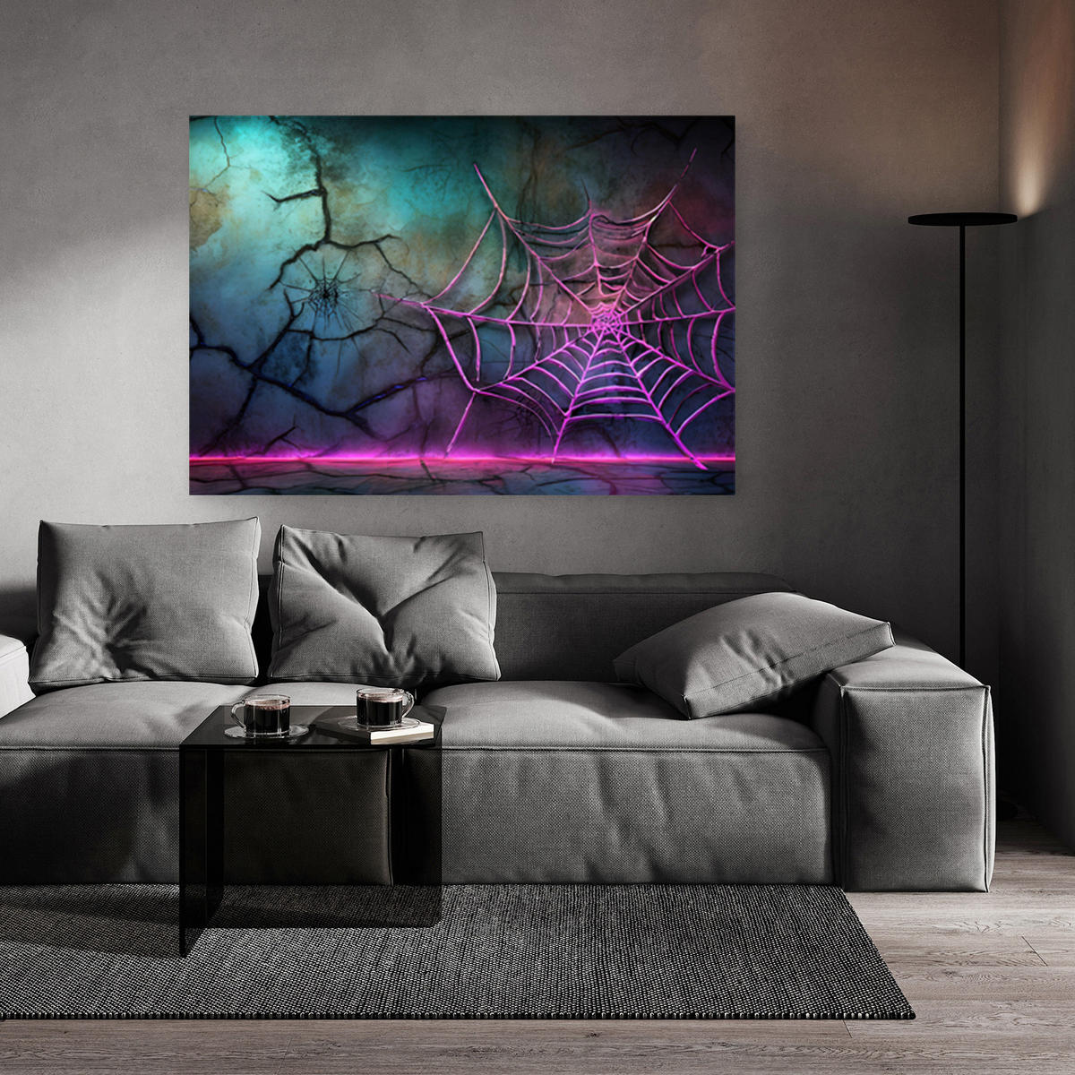 WANDBILD spinnennetz neon abstraktion - Lila, Textil (60/40cm) - Feeby