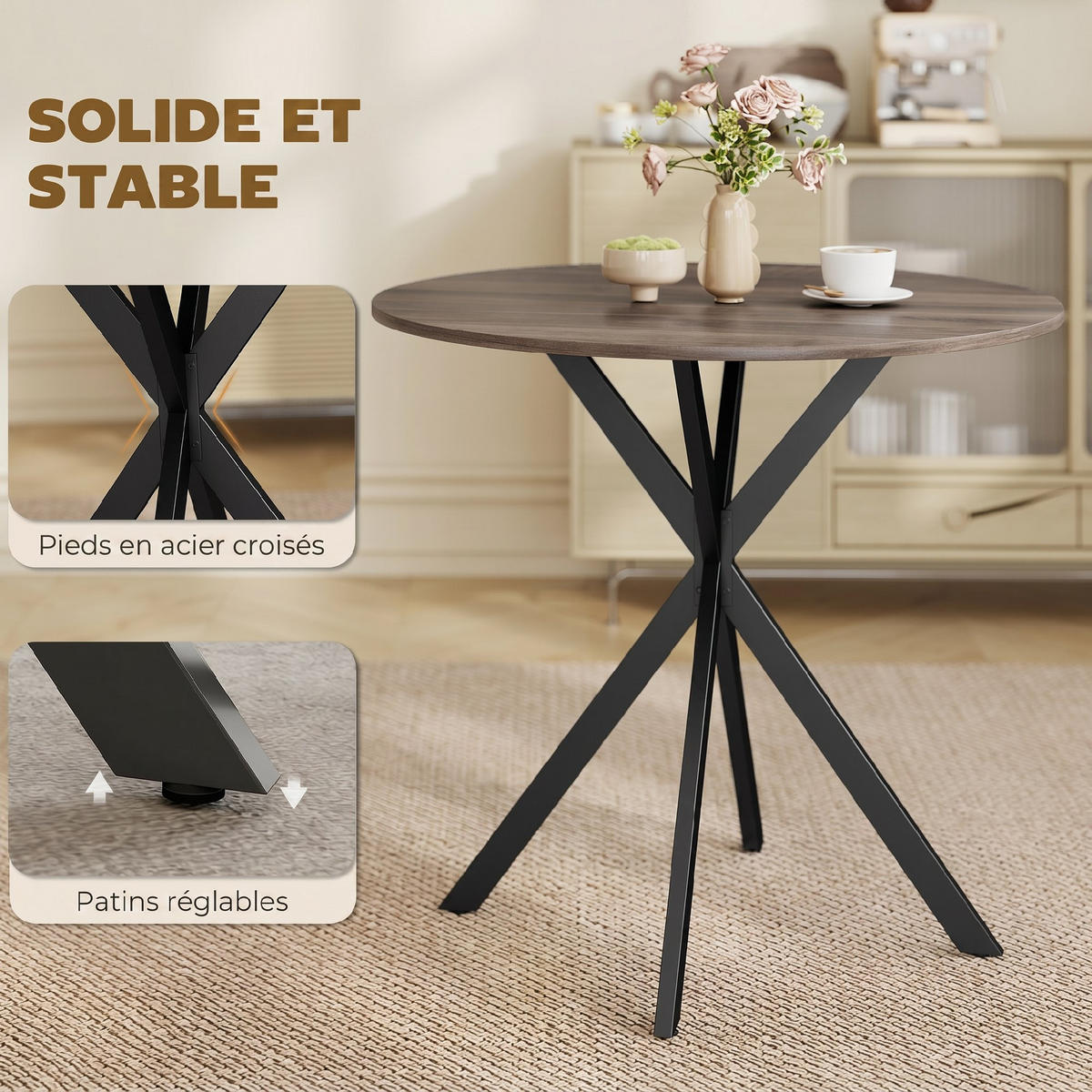 ESSTISCH Braun 80/80/75 cm - Schwarz/Braun, Metall (80/80/75cm) - PANGIVO