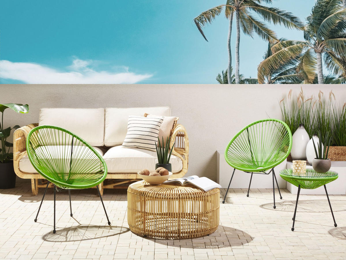 BALKONSET 2-Sitzer Rattan grün Acapulco II - Schwarz/Grün, Kunststoff - Beliani