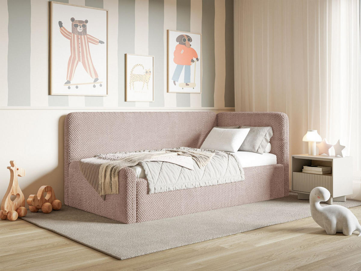 KINDERBETT Fanko Samt Puderrosa 90x200 cm - Hellrosa/Schwarz, Kunststoff/Textil (90/200cm) - Selsey