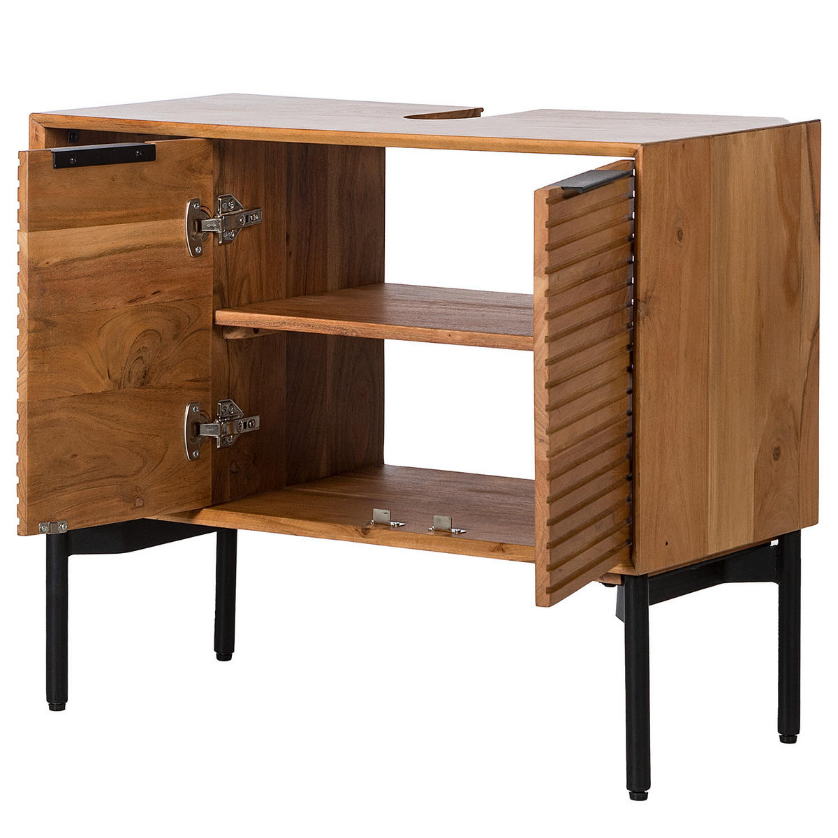 MASSIVER WASCHBECKENUNTERSCHRANK - Akazie massiv - Schwarz/Akaziefarben, Holz/Metall (80/66/38cm) - home24