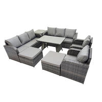 GARTENSET Hohe Rückenlehne Polyrattan 10-Sitzer - Dunkelgrau/Grau, Glas/Kunststoff - Fimous