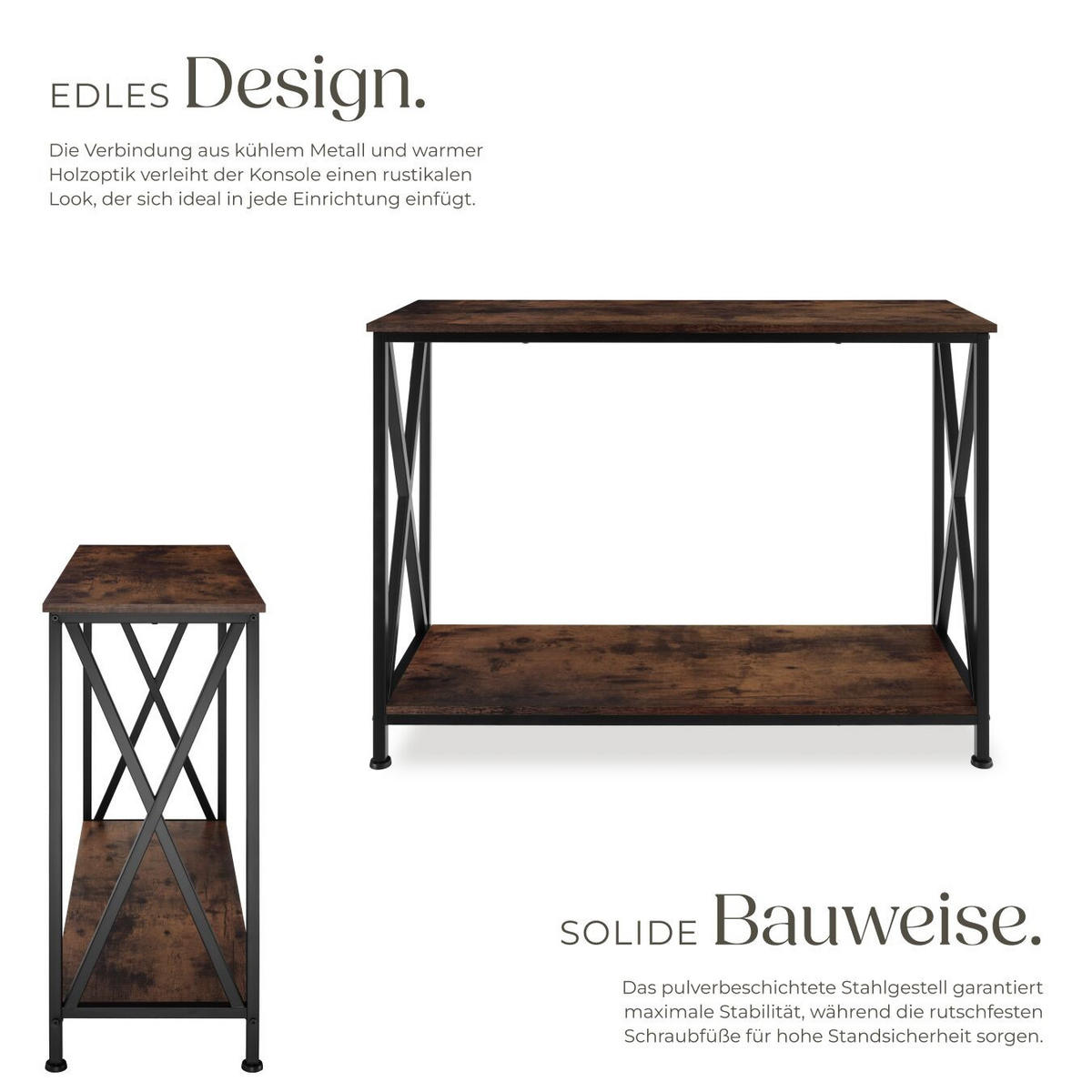 KONSOLENTISCH Tacoma,100 x 35 x 80,5 cm,Industrial Holz dunkel, rustikal - Rostfarben, Holzwerkstoff (100/35/80.5cm) - tectake