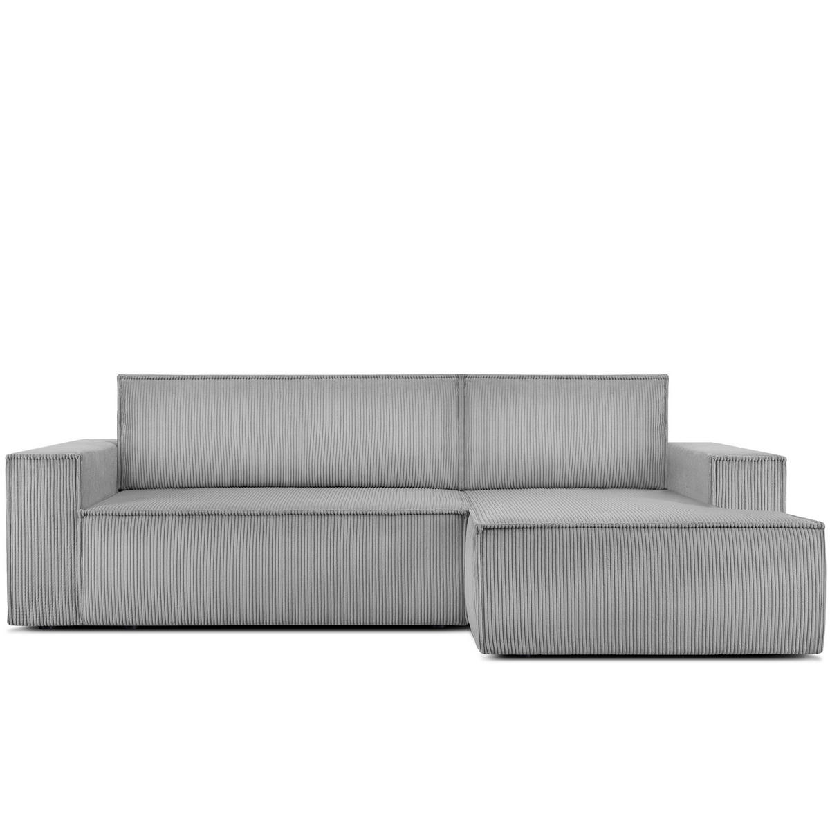 ECKSCHLAFSOFA-RECHTS NAPI in Pet Friendly Cord-Stoff, hellgrau - Hellgrau/Schwarz, Textil (262/148cm) - KONSIMO®