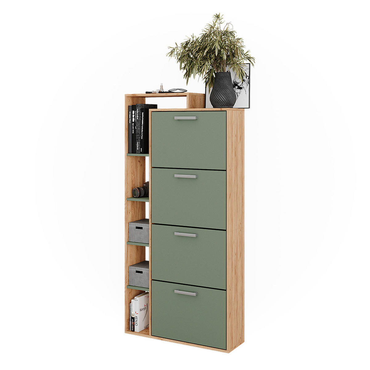 SCHUHKIPPER Orlando Goldkraft Eiche/Grün 80 x 166.1 cm mit 4 Fächern - Eichefarben/Grün, Holzwerkstoff (80/166.1/24.2cm) - Vicco