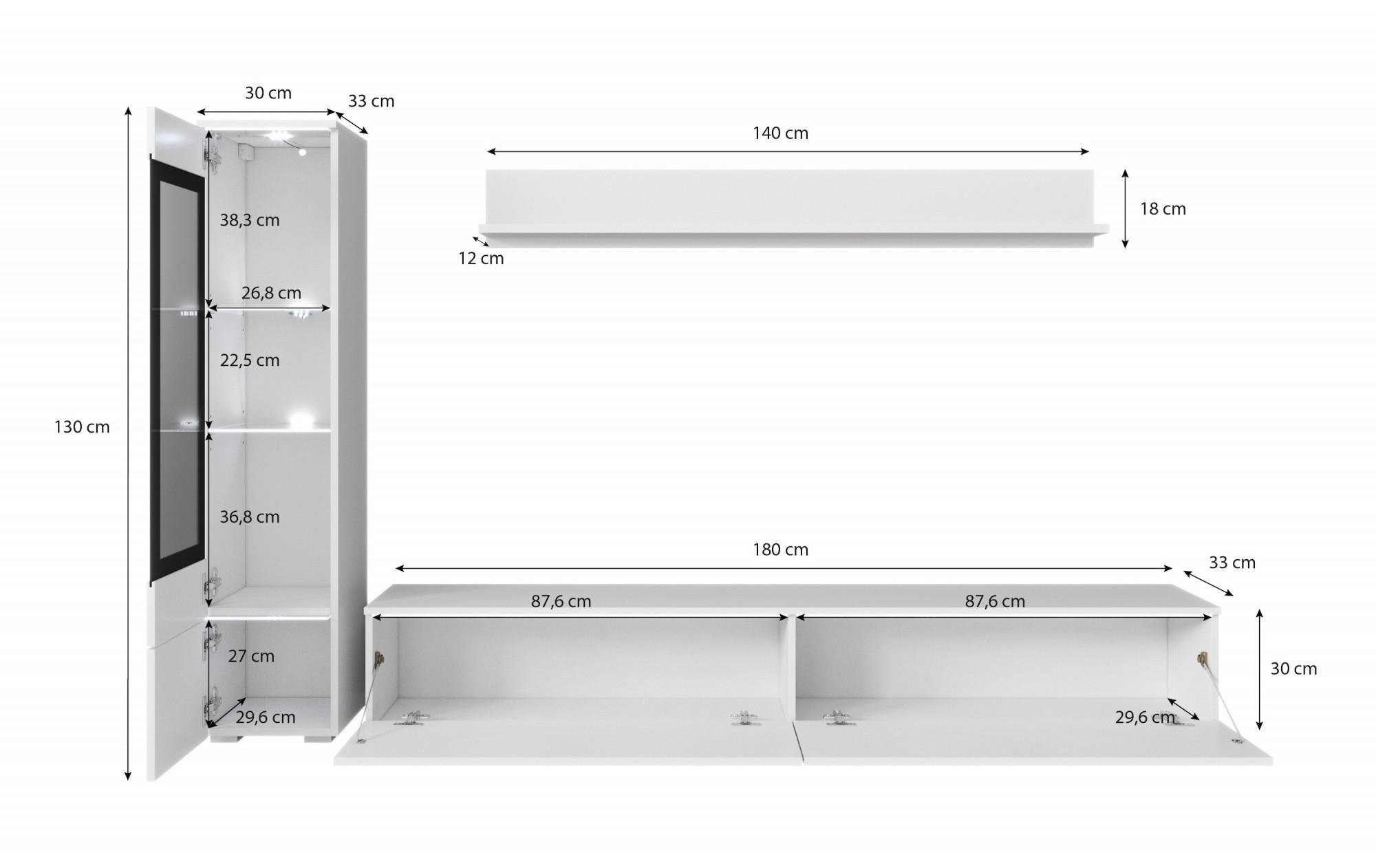 Thumbnail - Feldmann-Wohnen Wohnwand, Braun, Schwarz Hochglanz, Holz, 3 Fächer, Rechteckig, 210x130x33 cm, Wohnzimmer, Wohnwände, Wo...