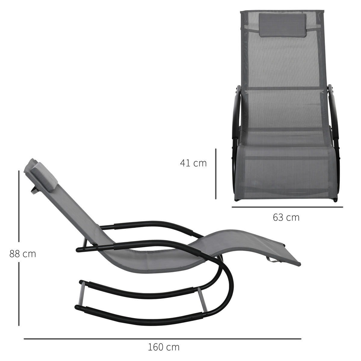 GARTENSCHAUKELSTUHL DE-15254 ergonomisch mit Kopfstütze und Armlehnen Grau - Grau, Metall (160/88/63cm) - ComfortXL