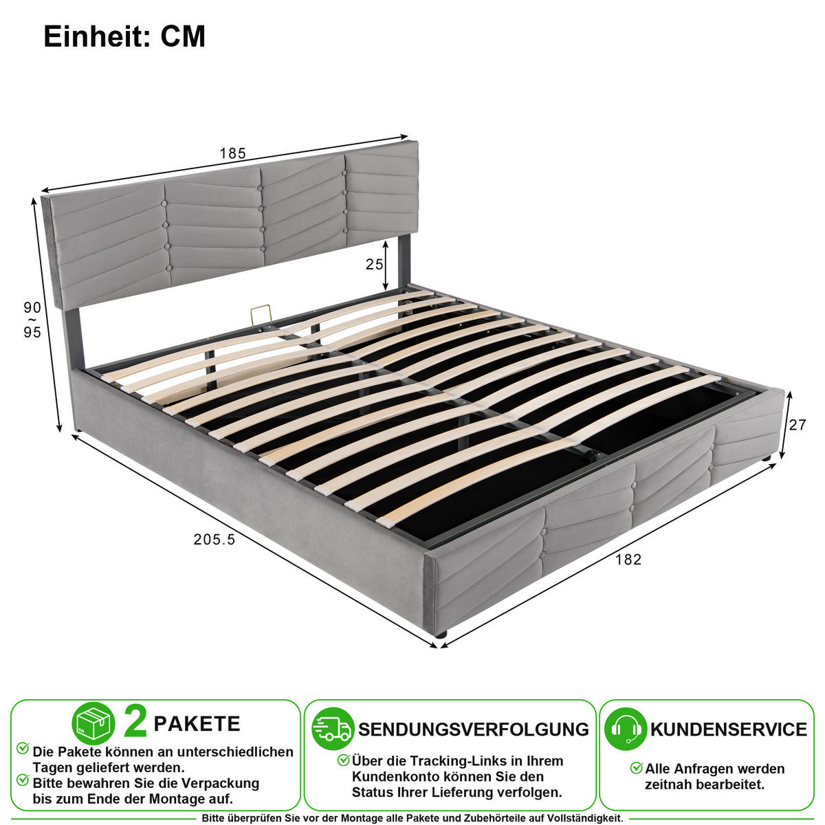 ČALOUNĚNÁ POSTEL 180/200 cm v šedé barvě ze sametu s úložným prostorem - šedá, kov/kompozitní dřevo (180/200cm) - CHICFURN