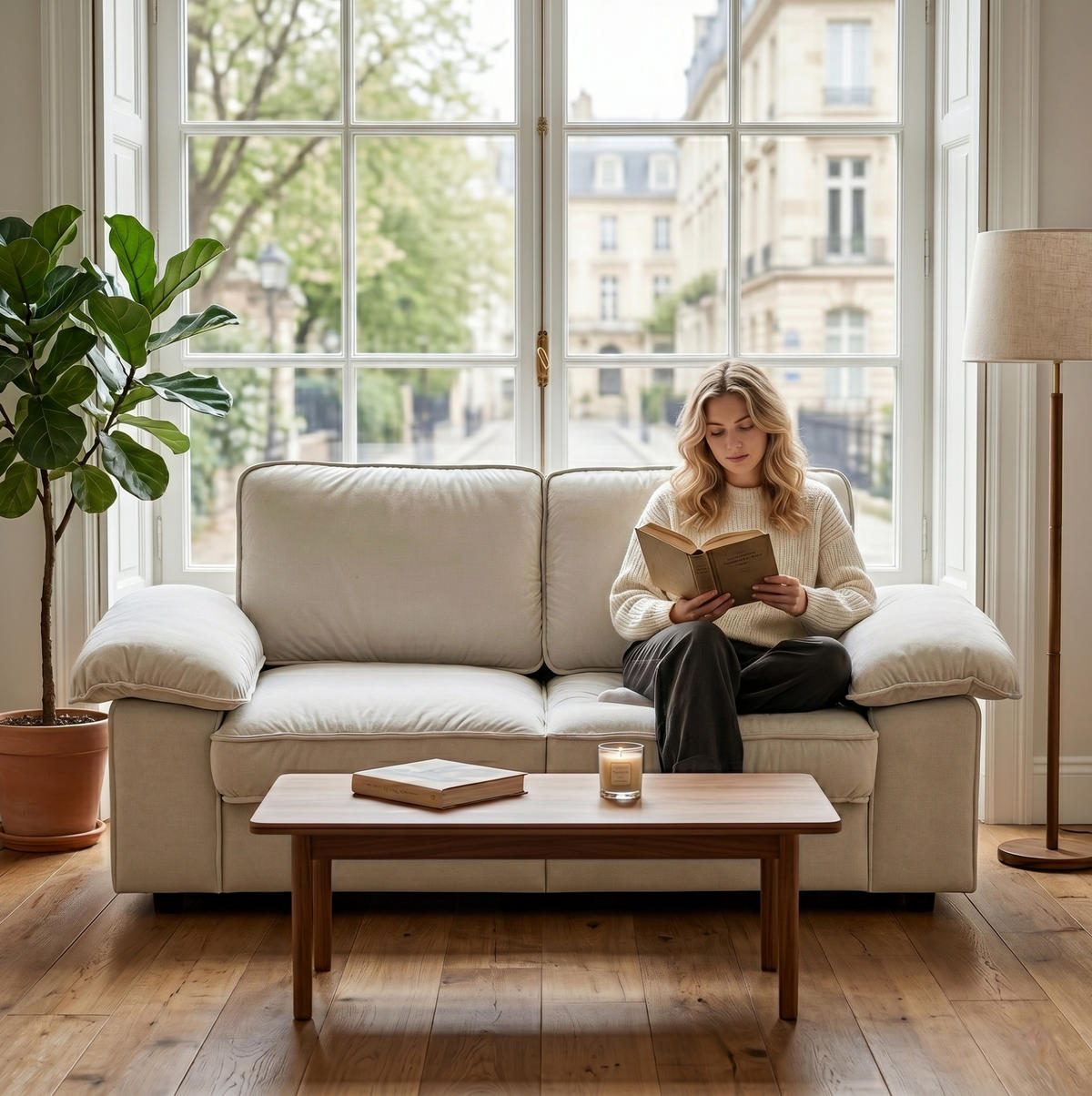SOFA mit Stauraum Kurzplüsch Cream White - Weiß, Holzwerkstoff (201/89/91cm) - Meubliv