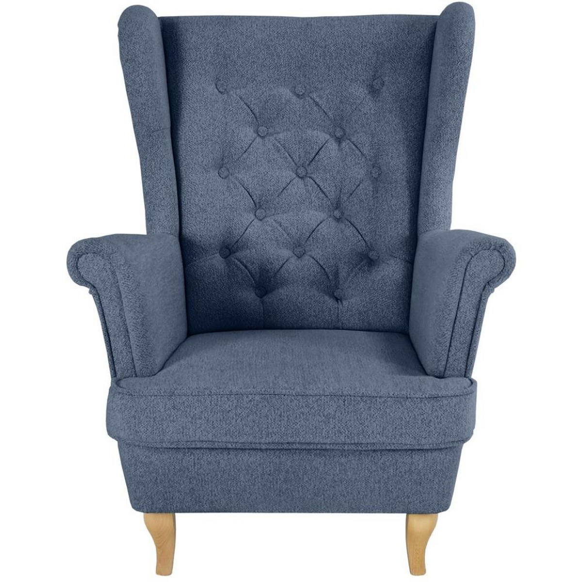 CHESTERFIELD-SESSEL Falco dunkelblau mit Buche Holzbeinen - Dunkelblau, Holz/Textil (82/102/92cm) - Beautysofa