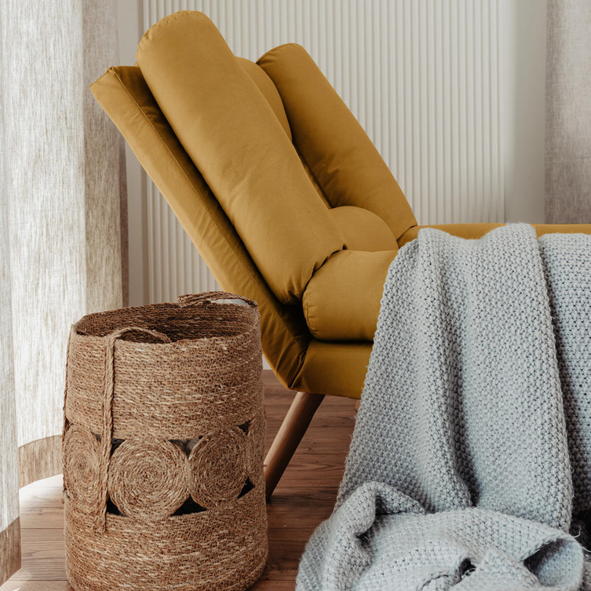 RELAXSESSEL LILA mit hocker, 75/75/100 cm, Senfgelb - Dunkelgelb, Holz/Textil (75/100/75cm) - Idohome