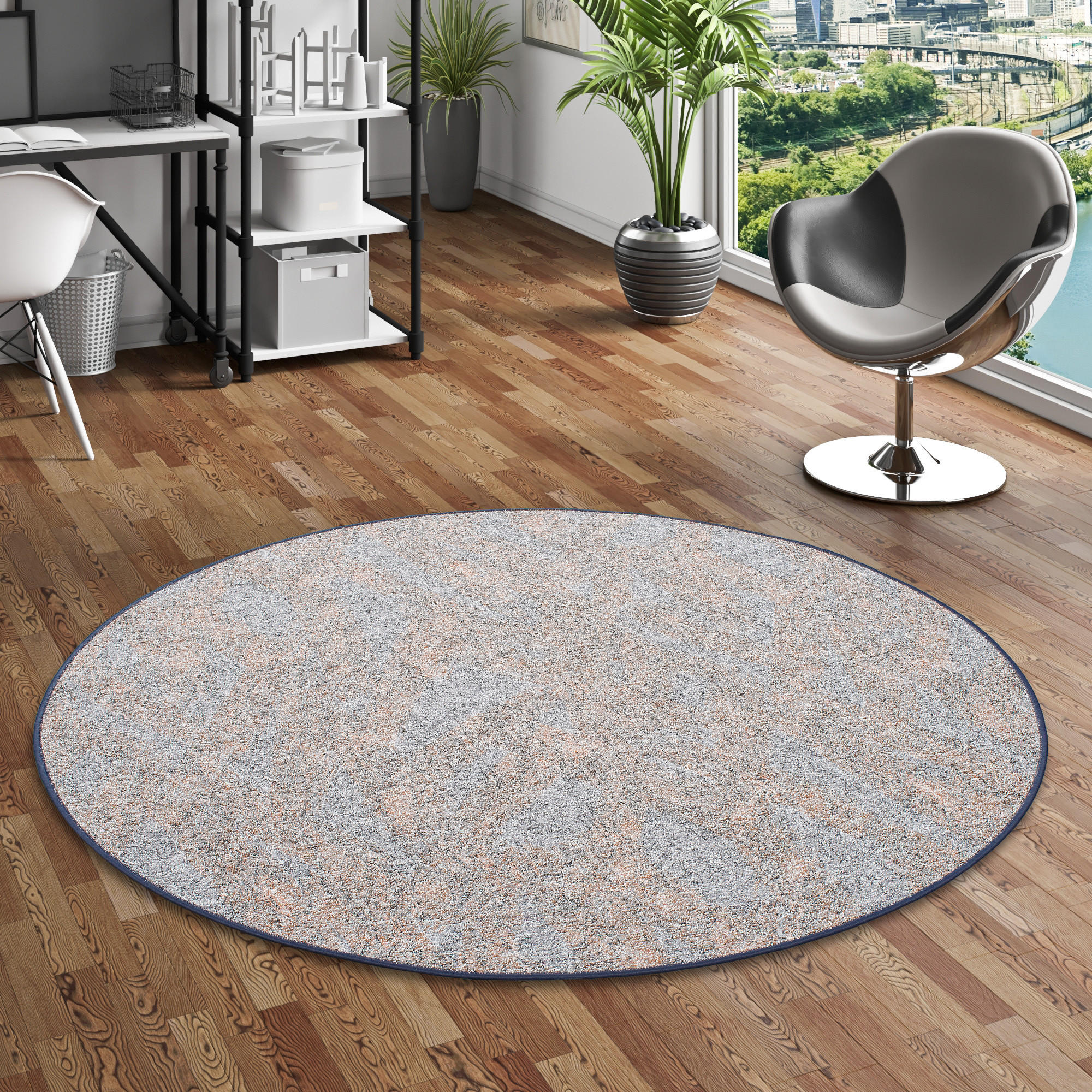 Thumbnail - Snapstyle Schlingenteppich, Grau, Blau, Textil, Rund, 133x133 cm, Teppiche & Böden, Teppiche