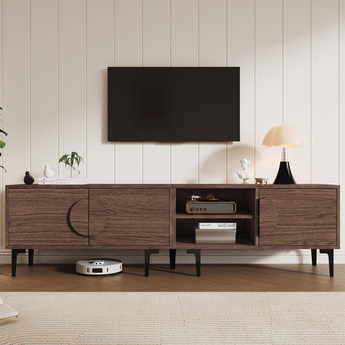 TV-SCHRANK 180/35/49 cm Dunkel Walnuss für 80 Zoll TV mit 3 Türen - Nussbaumfarben, Holzwerkstoff (180/49/35cm) - Oxeza