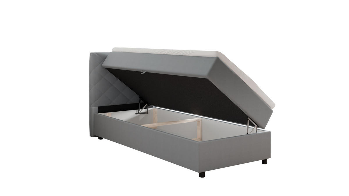 BOXBETT Diamaro 90x200 cm mit Bettkasten und Topper - Hellgrau - Hellgrau, Holz (90/200cm) - Panda Möbel
