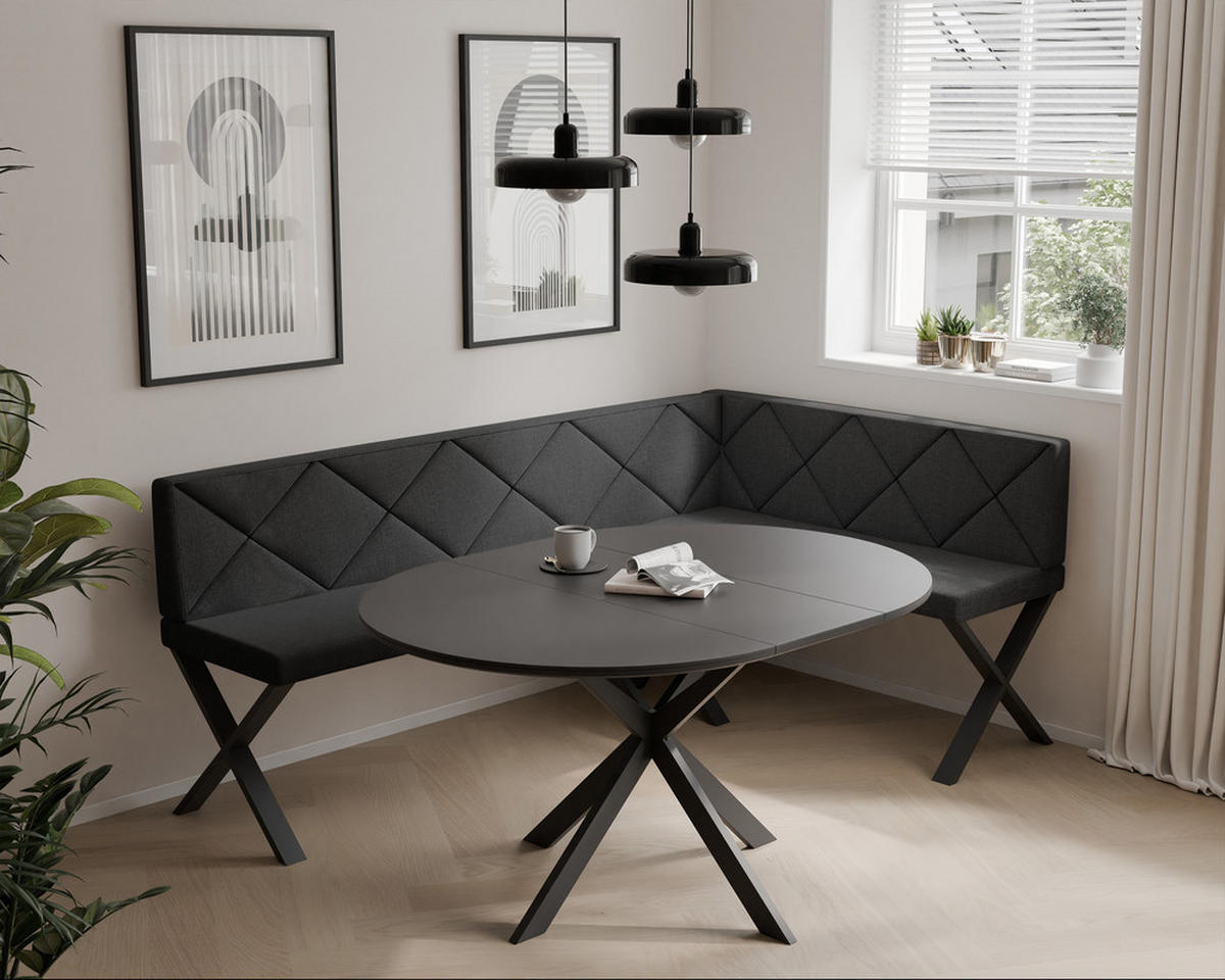 ECKBANK rechts VERO X Webstoff gesteppt, 142/196 cm Anthrazit - Anthrazit, Textil/Metall (142/196cm) - Idohome