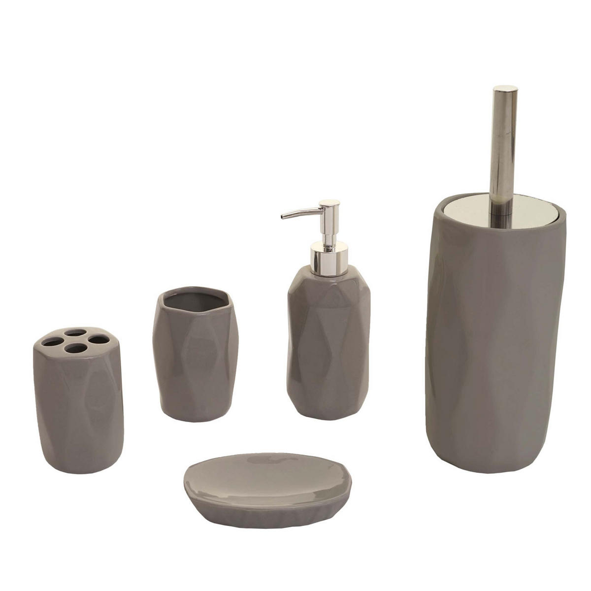 BADSET Grau 5er-Set - Grau, Keramik (13/32/10cm) - MCW