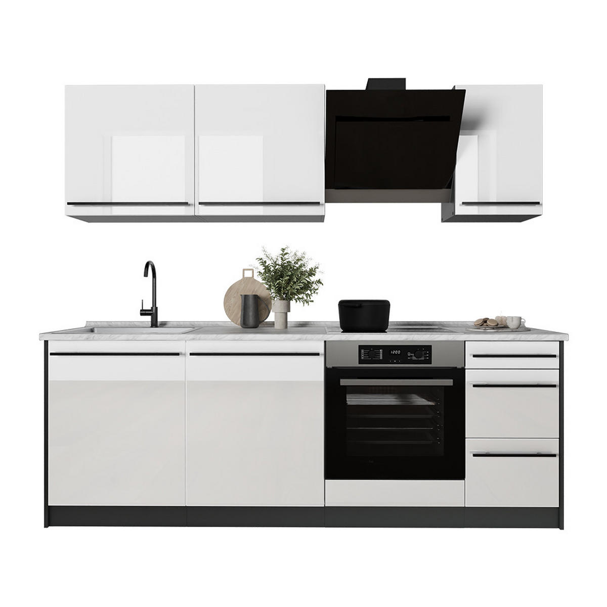KUCHYŇSKÝ KOUT R-Line, Bílá vysoký lesk/Antracit, 220 cm pracovná doska Dub Goldkraft - antracitová/vysoce lesklá bílá, kompozitní dřevo (220/81.6/60cm) - Vicco