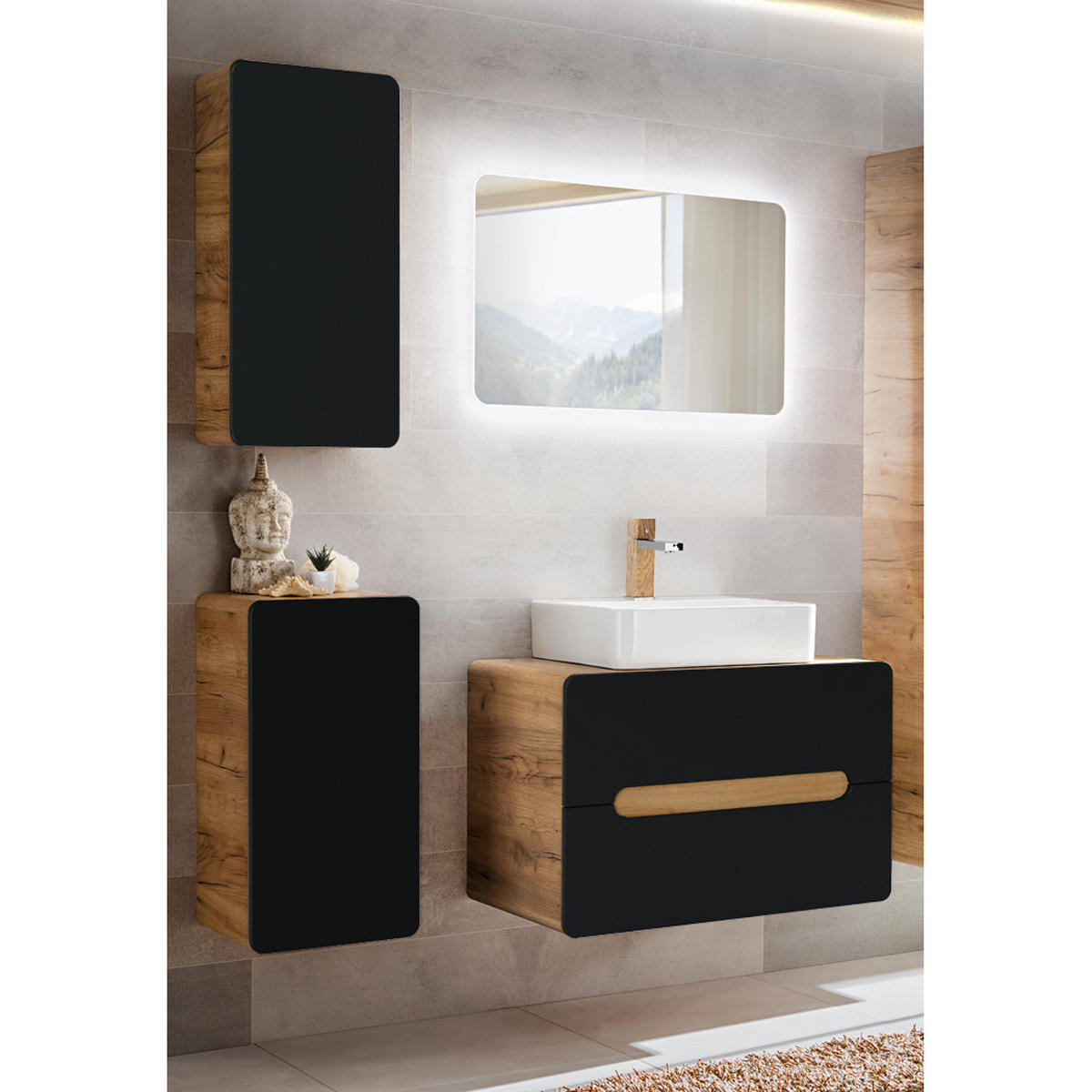 BADMÖBEL-SET 4-TLG. New-luton - Anthrazit, Holzwerkstoff (130/200/46cm) - Lomado