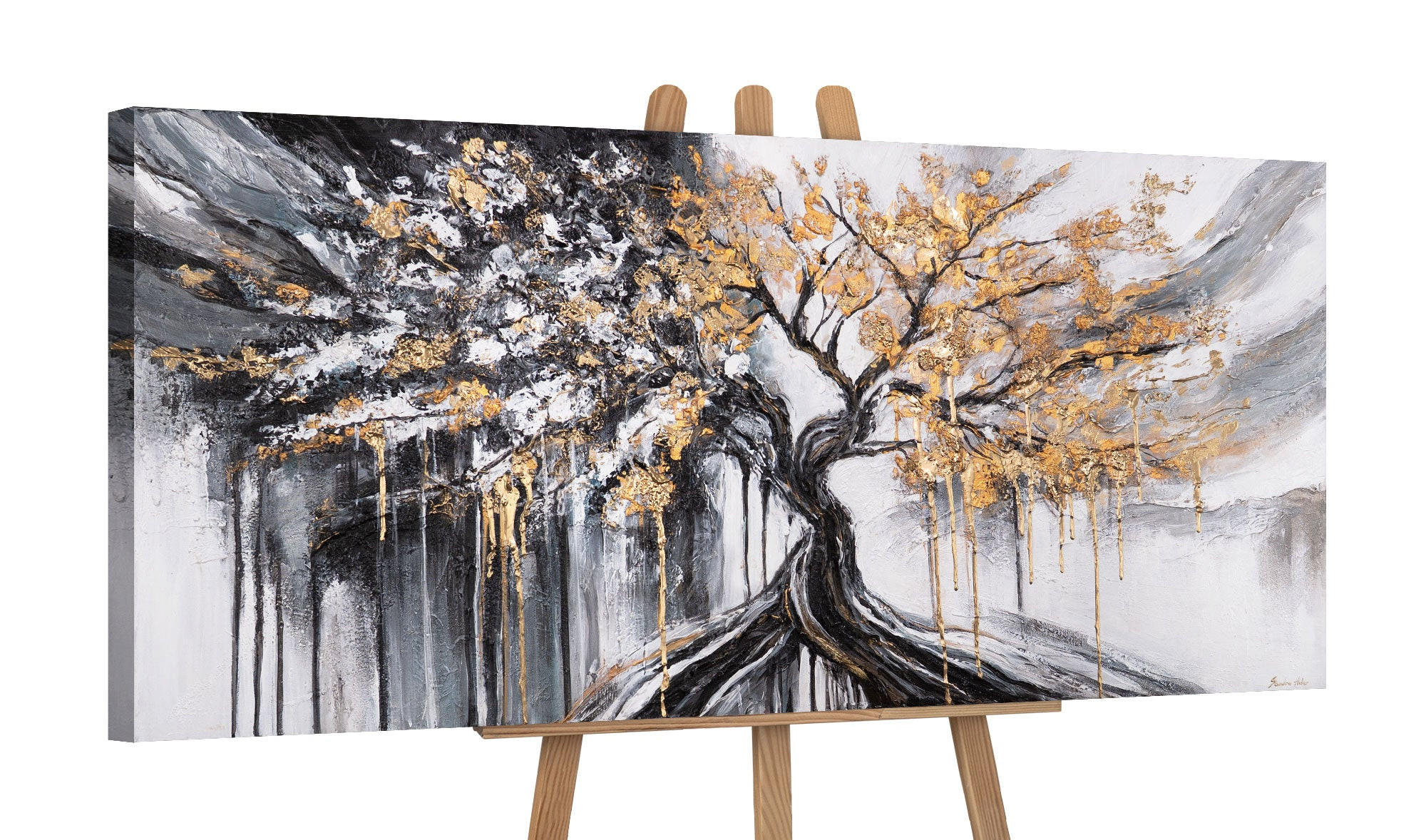 GEMÄLDE Baum auf Keilrahmen 115x50 cm - Schwarz, Holz (115/50cm) - YS-art gallery