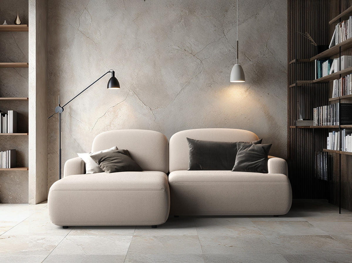 ECKSOFA Warm rechts – Beige, mit Schlaffunktion und Bettkasten - Beige, Textil (246/176cm)