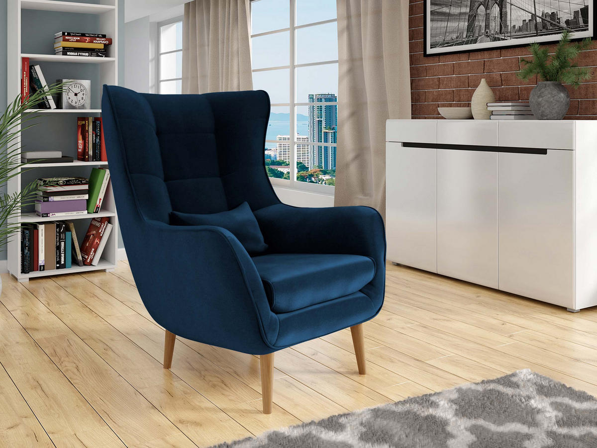 SESSEL Estjano - Blau/Beige, Holz (80/106/95cm) - MIRJAN24