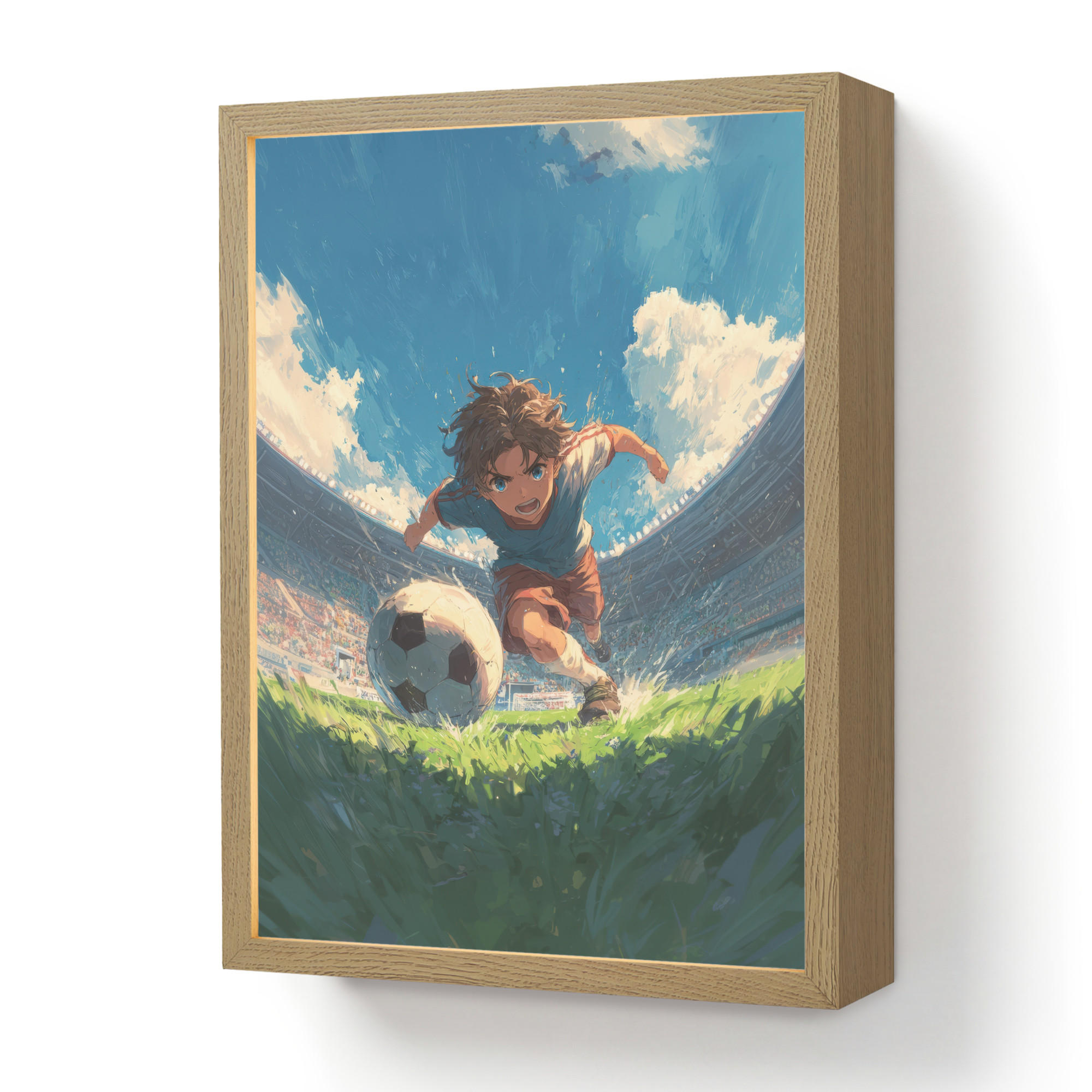 NACHTTISCHLAMPE MIT AKKU Stadion - Fußballer - Ball 30x40 cm - Blau, Holzwerkstoff (8/30/40cm) - OnlyWow