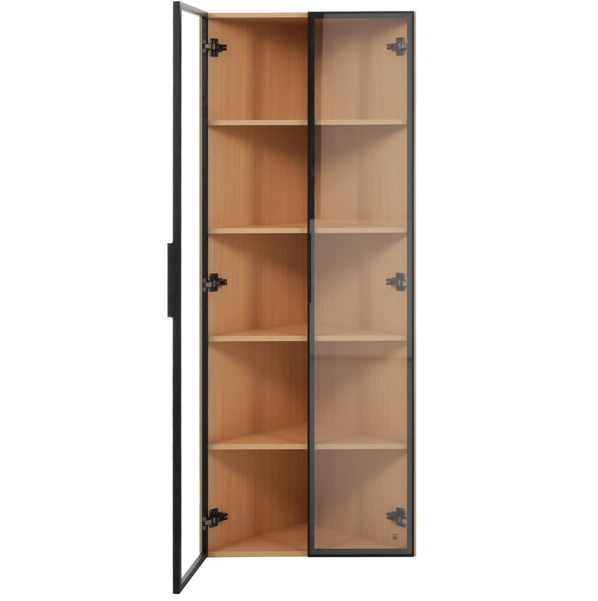 HIGHBOARD mit LED-Beleuchtung 62/35/160 cm in Eiche-Optik mit Glastür - Eichefarben, Holzwerkstoff (62/160/35cm) - BEAOK