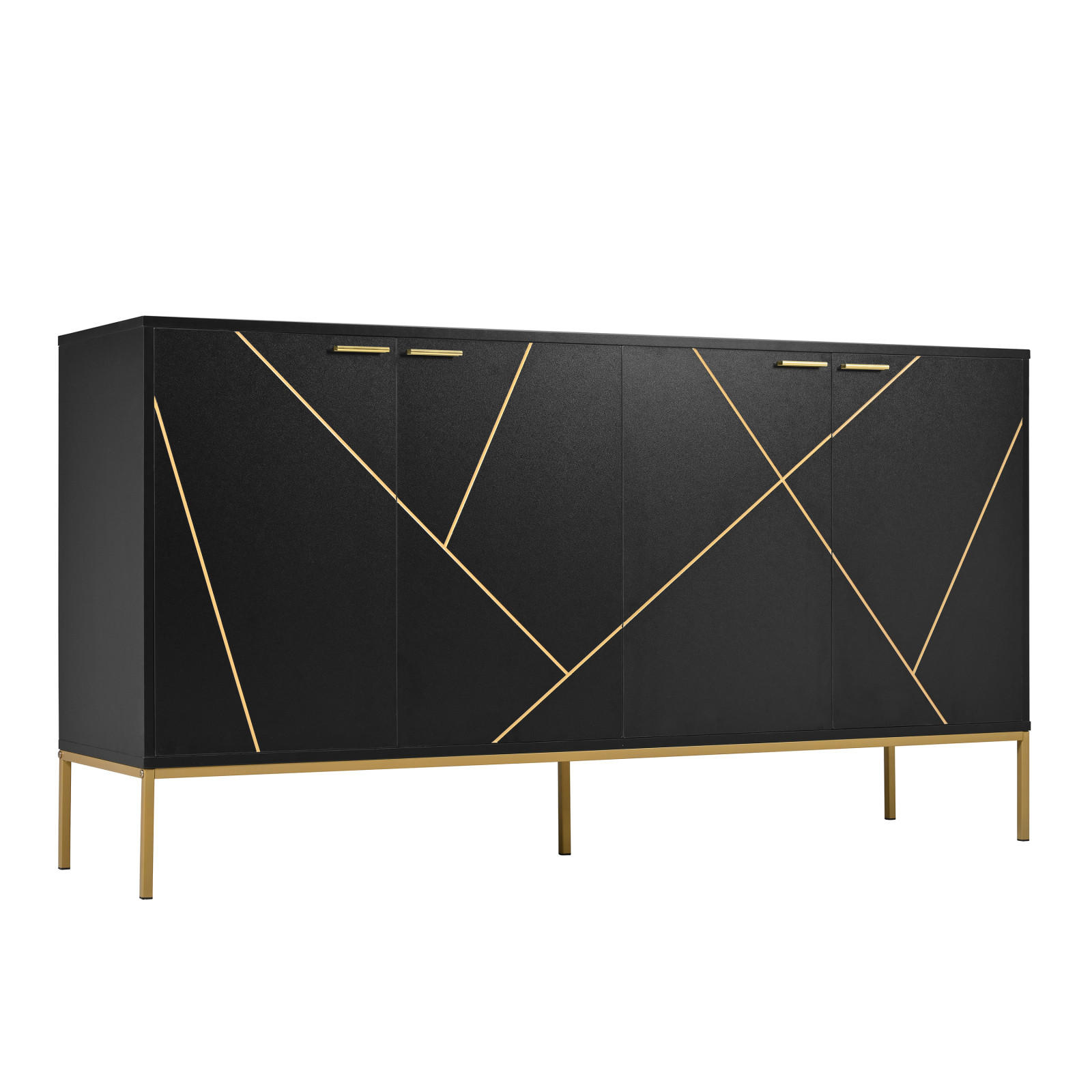 SIDEBOARD 150x40x80 cm, Metallfüße, Goldgriffe, Schwarz - Schwarz, Holz (150/80/40cm)