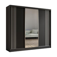 KLEIDERSCHRANK mit Spiegel-Schiebetüren und Aluminium-Leisten - NALLA - 240 cm Schwarz+Schwarz+Weiß - Schwarz/Weiß, Holzwerkstoff (240/216/61cm) - ALTDECOR