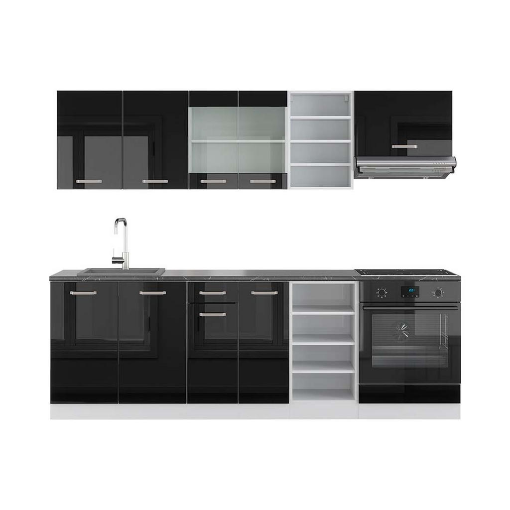 Vicco KUCHYŇSKÝ KOUT R-Line Černý vysoký lesk/bílá 240 cm , PD Antracit