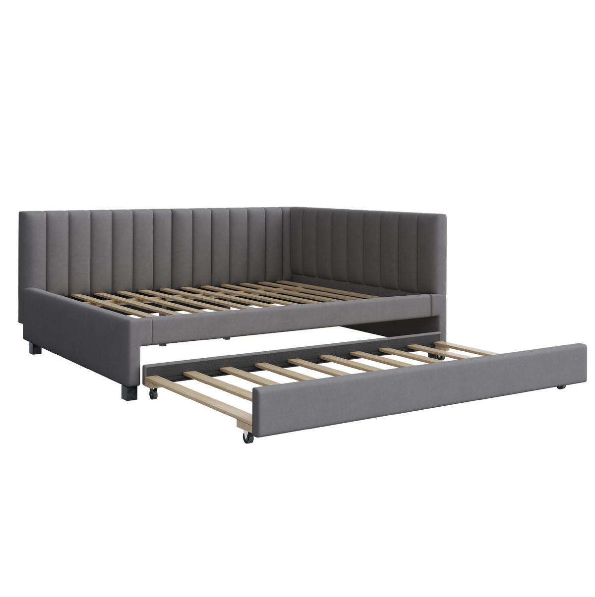 POLSTERBETT 140/200 cm als Schlafsofa mit Ausziehbett und Lattenrost, Grau - Grau, Leder (140/200cm) - Redom