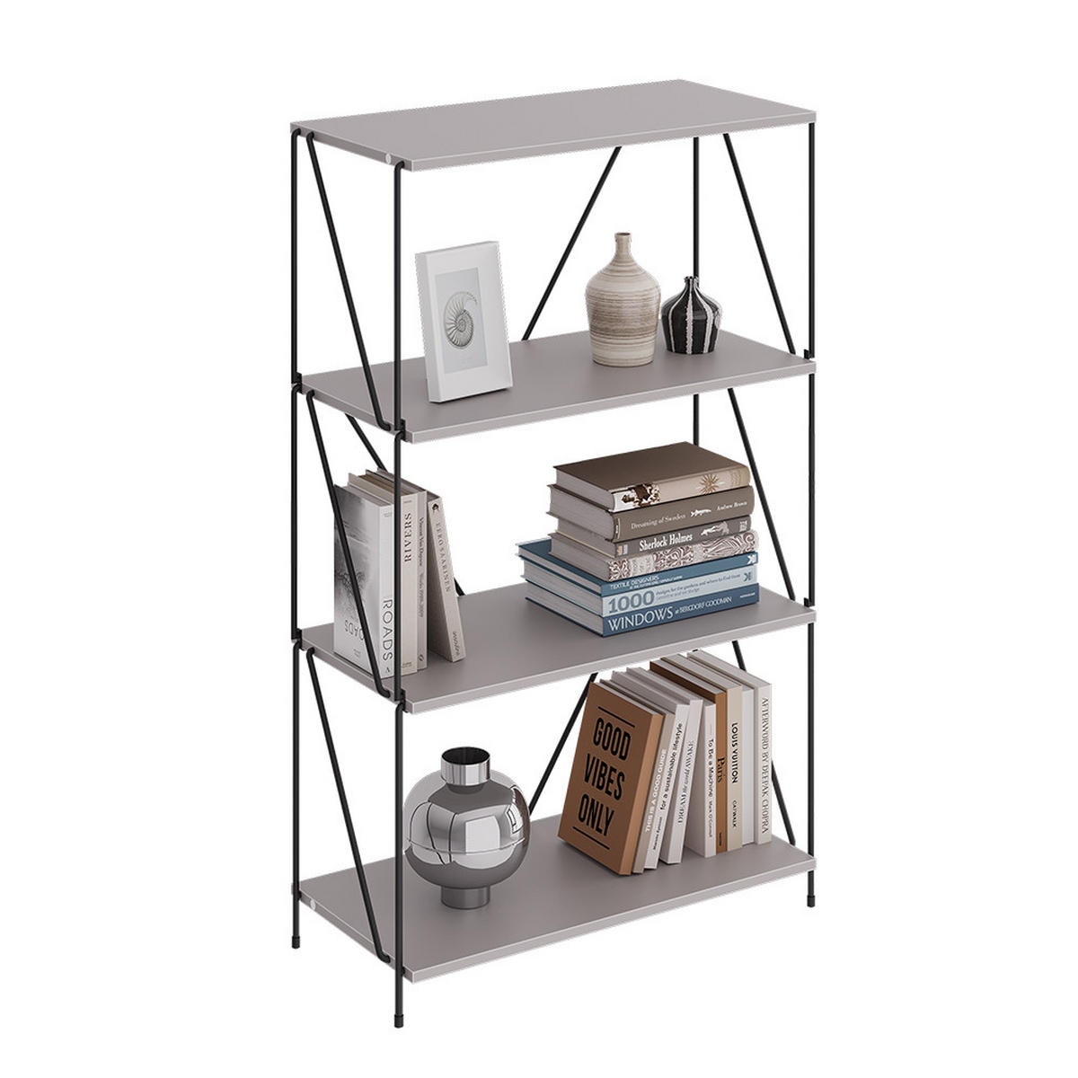 BÜCHERREGAL Ravix Greige/Schwarz 60 x 102.5 cm - Schwarz/Grau, Holzwerkstoff (60/102.5/30cm) - Vicco