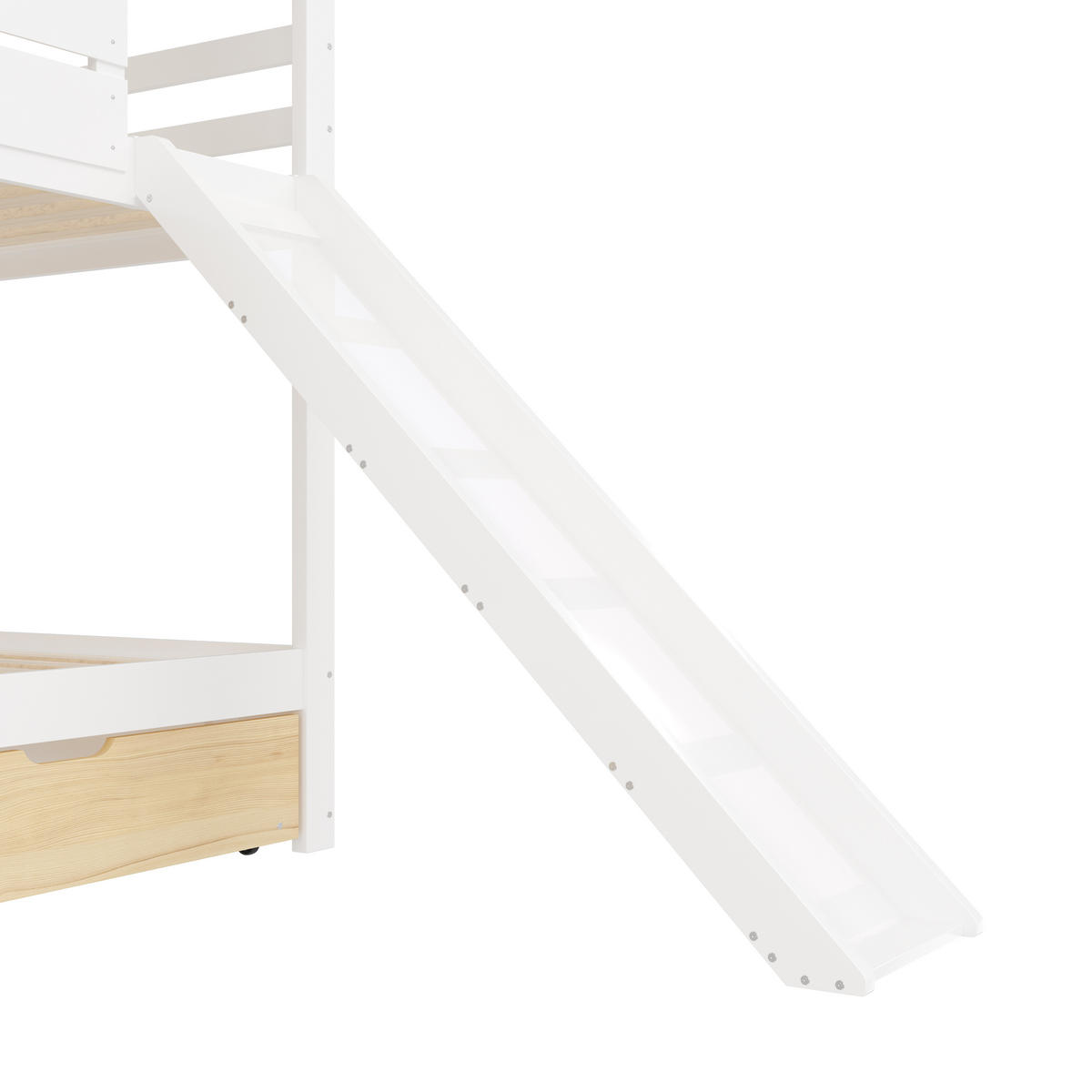 ETAGENBETT in Hausform mit Rutsche und Ausziehbett Weiß/Natural - Naturfarben, Holz (90/200cm) - ComfortXL