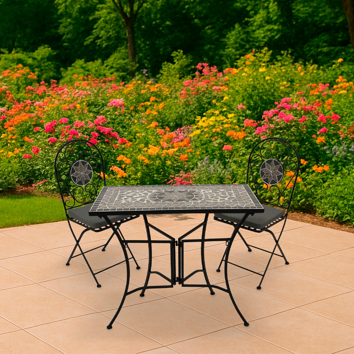 BISTROSET Derby - GartensitzGARTEN-GARNITUR 3-teilig (2x Klappstuhl, 1x Wandtisch 90x45cm rechteckig) - Grau, Metall - TPFGarden