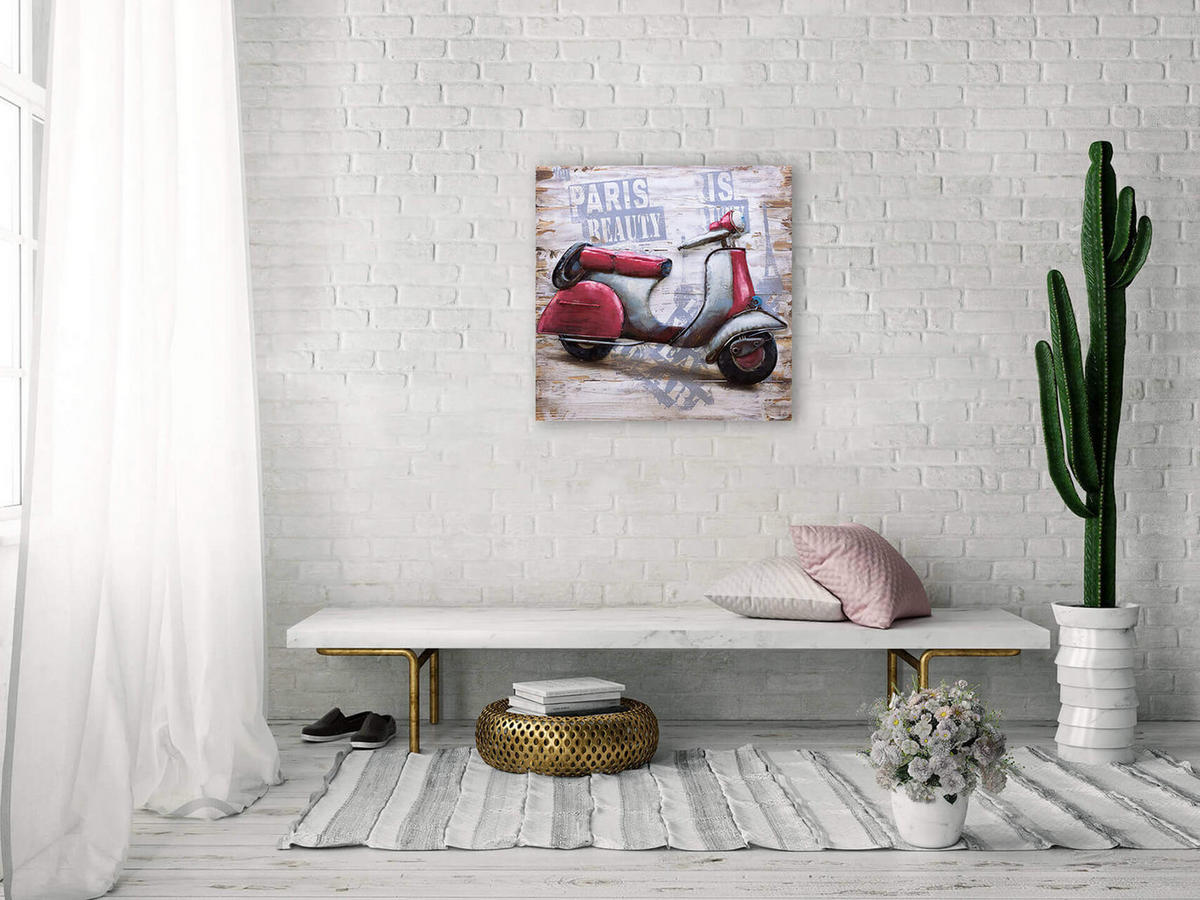 HOLZBILD Rot 60/60 cm - Rot/Silberfarben, Holz/Metall (2.34/60cm) - KUNSTLOFT