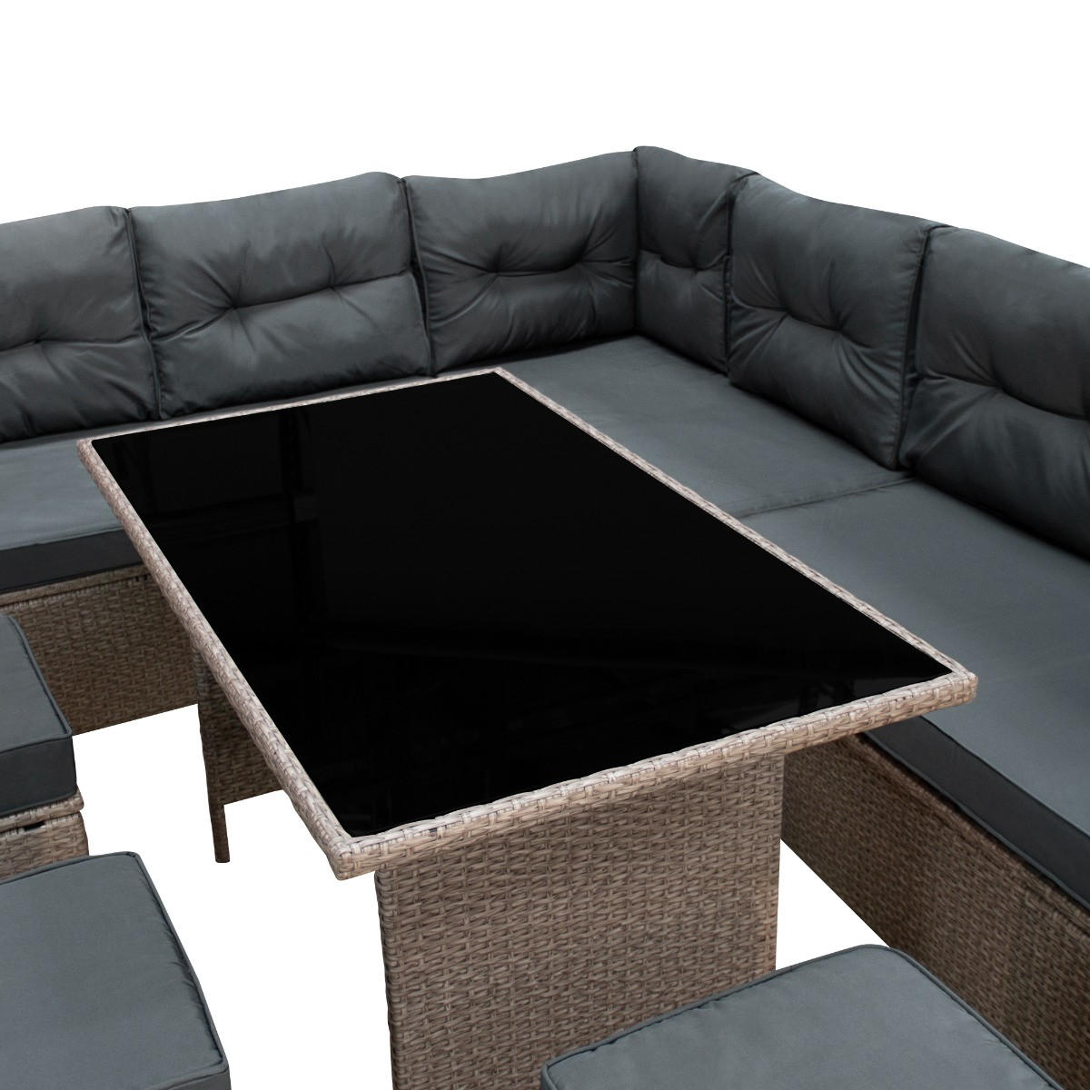 RATTAN-ECKGARNITUR 9-Sitzer - Grau, Kunststoff - Monstershop