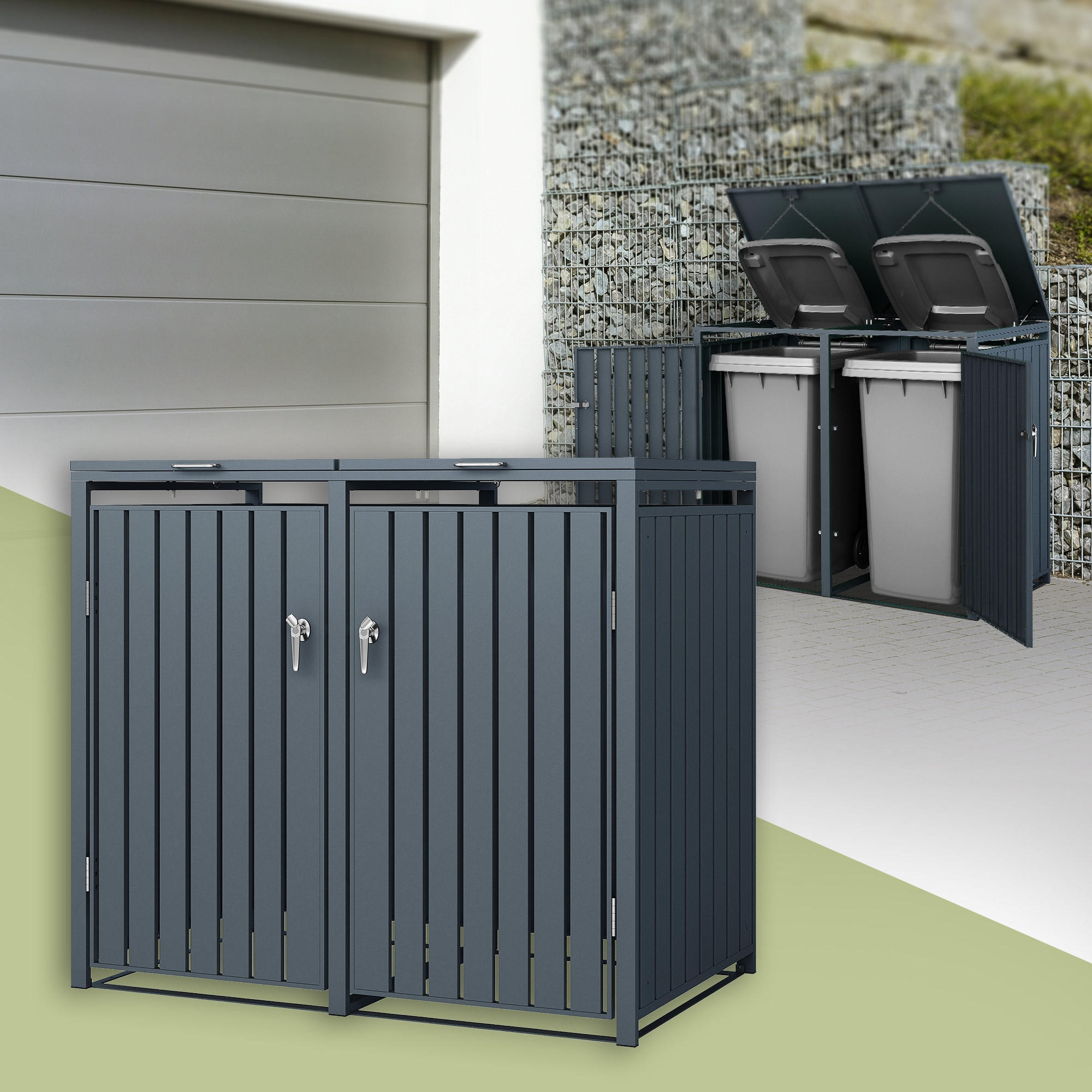 MÜLLTONNENBOX 2er Anthrazit - Anthrazit, Metall (80/116.3/132cm) - ML-DESIGN