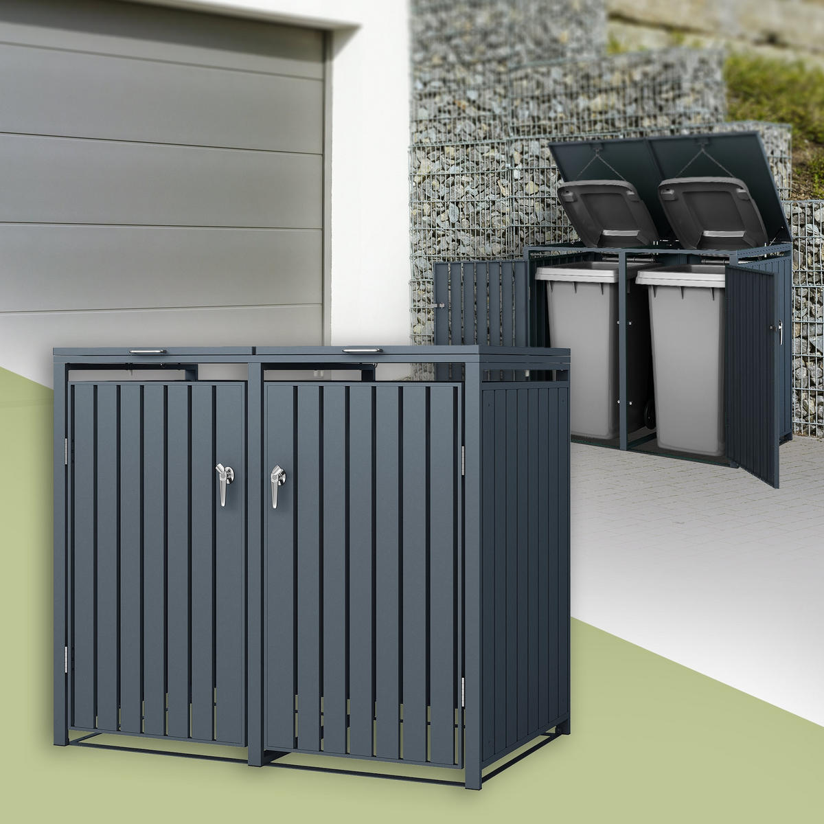 MÜLLTONNENBOX 2er Anthrazit - Anthrazit, Metall (80/116.3/132cm) - ML-DESIGN