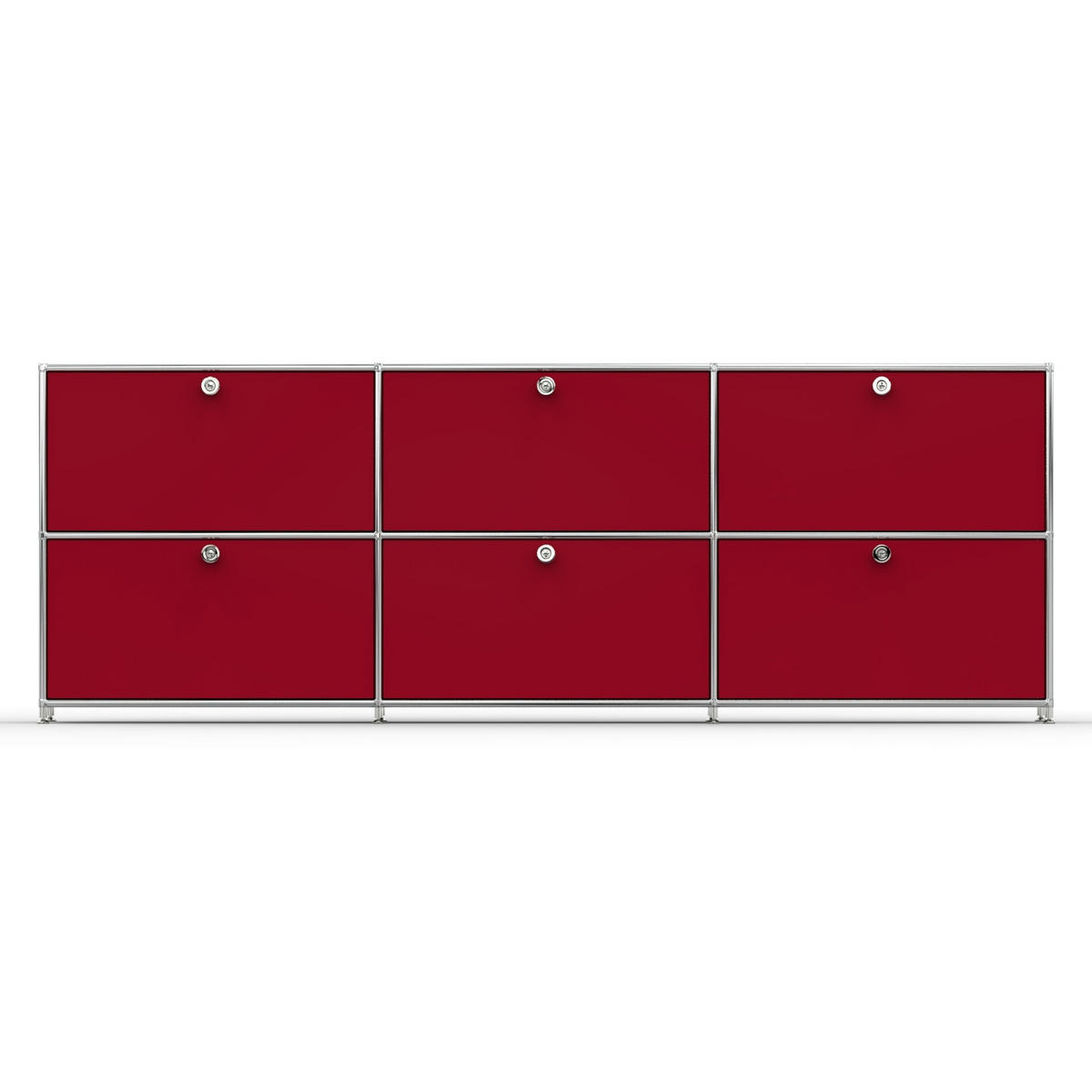 AKTENSCHRANK, 6 Schubladen & Schloss, Breite 227 cm, Rubinrot - Chromfarben/Silberfarben, Metall (40/80.5/227.2cm) - Versee